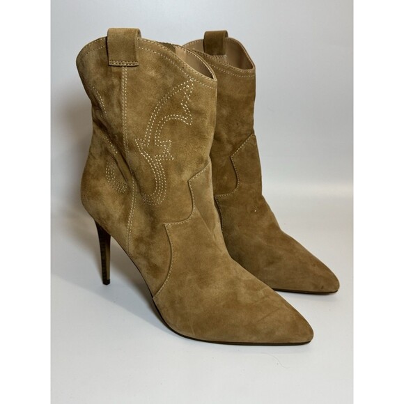 EXPRESS  Ankle Bootie Womens Size 10 Brown Stiletto Heel Suede Western - Picture 1 of 11